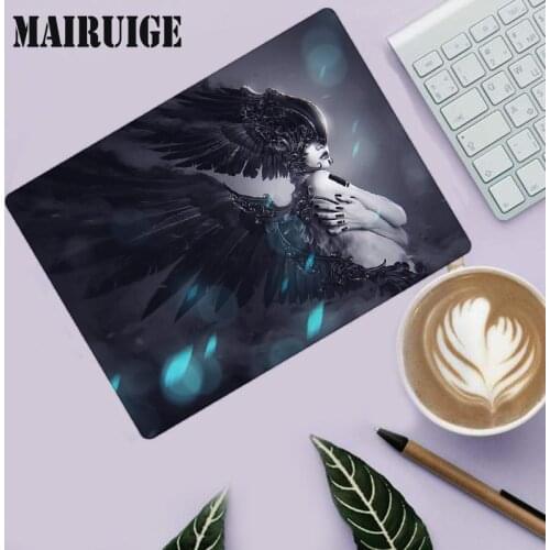 Mairuige Black Angel Pattern Computer Anime Small Gaming Mouse Pad Natural Rubber Desk Mat with Locking Edge PC Laptop Desk Mat