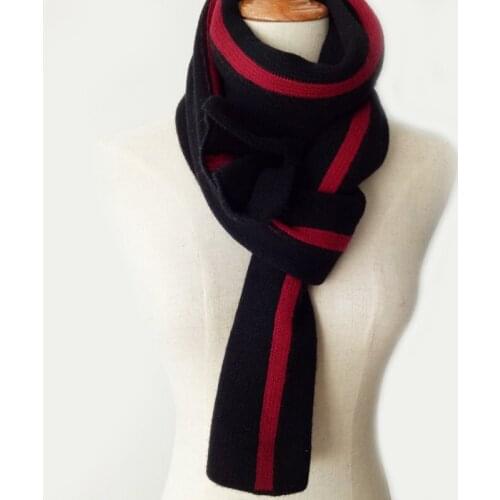 Pure goat cashmere 2layers knit new fashion narrow long striped scarfs for unisex 25x166cm