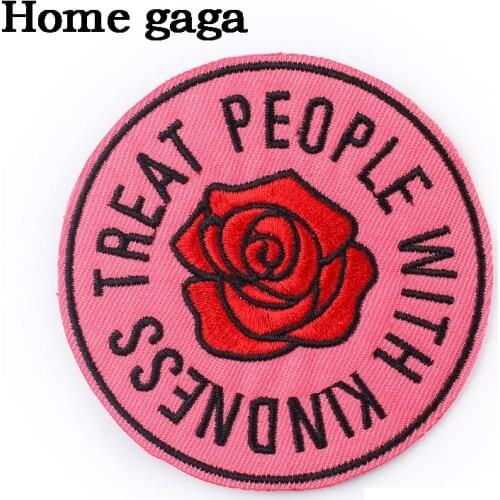 D3183 Homegag Rose Flower Patches for Clothing Embroidered Applique Iron on Badge Stripe Sticker on Clothing