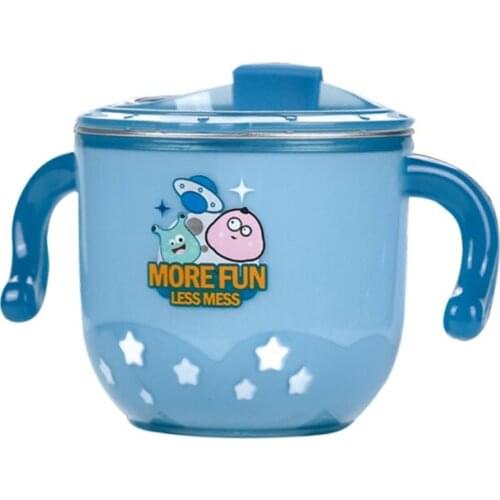 Stainless Steel Children Water Cup Cartoon Milk Cup with Handles Drinking Cup Heat-Resistant Baby Straw Cup for Feeding