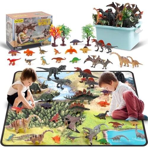 Dinosaur Activity Mat & Trees Toy Realistic Dinosaur Figures Playset Gift Including Tyrannosaurus Triceratops for Kids