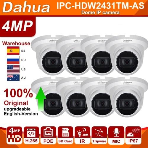 Dahua Original Starlight IPC-HDW2431TM-AS 4MP HD POE Built in Microphone SD Card Slot H.265 IP67 IR 30M P2P APP IVS Dome IPC 8pc