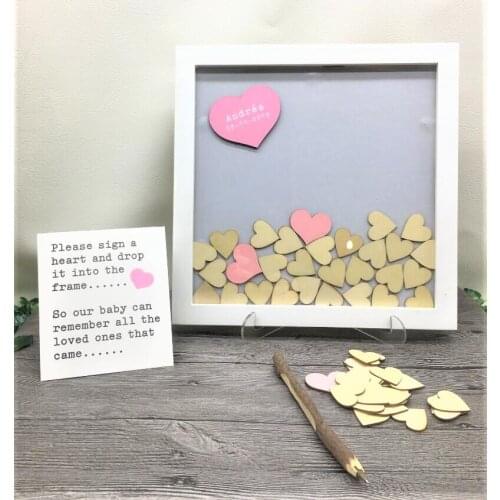 Personalised any text Christening Baptism Guest Book Drop Box with Wooden Birch Hearts,Custom birthday wedding wish drop box