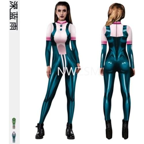 Anime My hero academia Asui Tsuyu Cosplay Costumes Jumpsuit Halloween Fancy Ball Suit Romper For Women Lady Girls