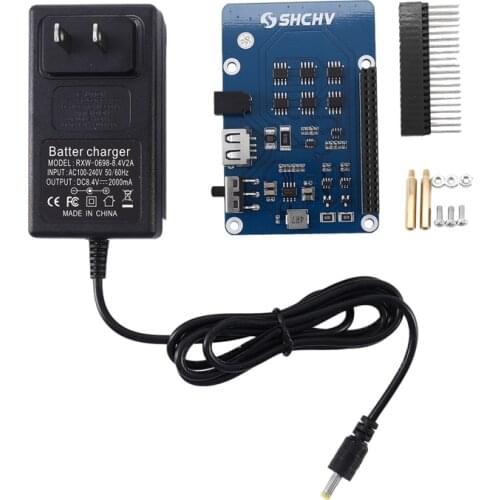 For Raspberry Pi UPS Power Supply Module GPIO Pin Hat Adapter for Raspberry Pi 4B/3B+/3B (US Plug)