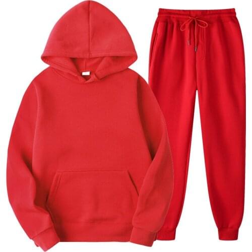 Winter hoodies suits men fashion Fleece red hoodie black Brand pants Casual Jogger suit tracksuit sweatshirt woman pullover