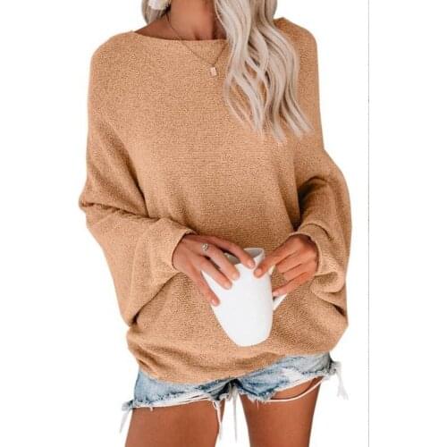 Solid Casual Pullover Knit Sweaters Women 2021 Winter Batwing Sleeve O-neck Female Warm Soft Tops