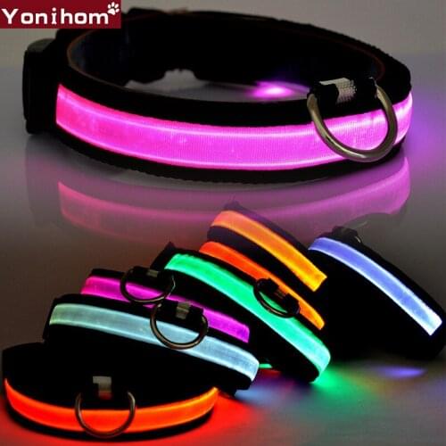 Dog Collar LED Nylon Pet Dog Collar Luminous LED Light Night Safety Light Nylon Dog Collar LED Pet Supplies for Small Puppy Cats