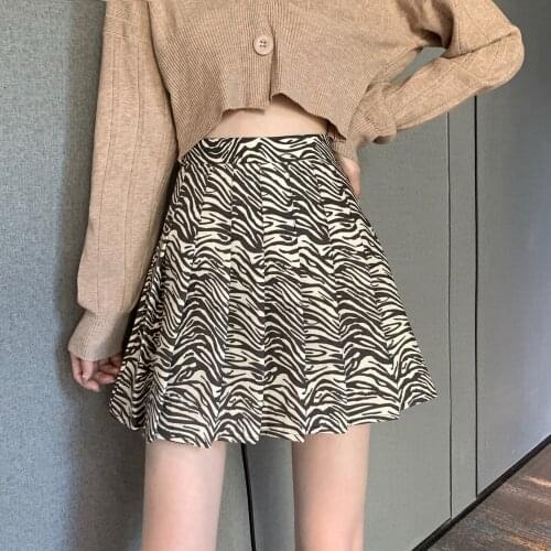 Pleated Skirt, Zebra Print, Spring New High-waist All-match A-line Skirt Is Thinner, Student Skirt, Pleated Ski Skirt