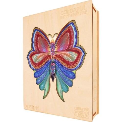 Rainbow Wooden Puzzles Butterfly Wooden Jigsaw Puzzle For Adults Kids Interactive Educational Games Puzzle Board Set Toys Gifts