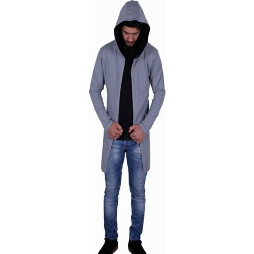 Craft Men 'S Cardigan Hooded Jacket Hoodies Long Pancho Sweatshirt Gray Reguler Fit 100 Cotton Simple Long Cut XS-3XL