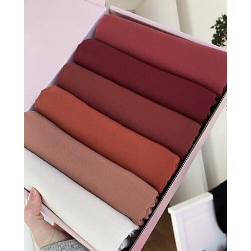 Luxury Custom Hijab Box For Women Bubble Chiffon Hijab Scarf Muslim Shawl Plain Soft Turban Head Wraps Headband Foulard