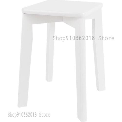 Solid Wood Stool Square Stool Simple Modern Dining Table Stool Makeup Stool Small Square Stool Low Stool White Small Bench Econo