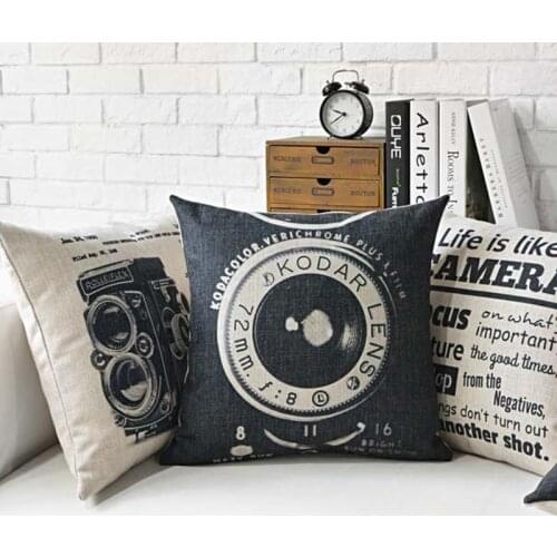 Vintage Cushion Cover Camera Linen Cotton Cushion Cover Retro Decorative Pillows Sofa Throw Pillows Car Home Decor Pillow Case