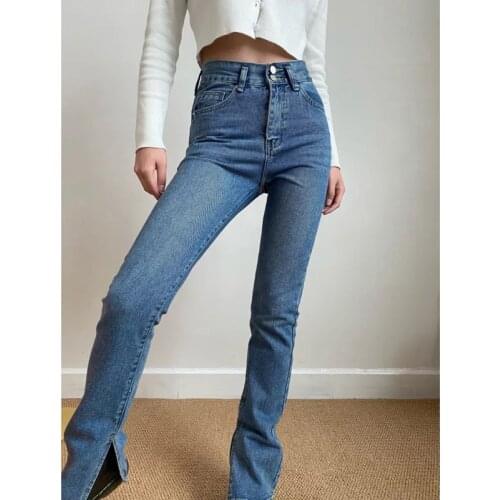 WOMENGAGA High Street Leg Split Washed Jeans Woman European Style Fashion Casual Bleached Denim Trouser Female 9U1W