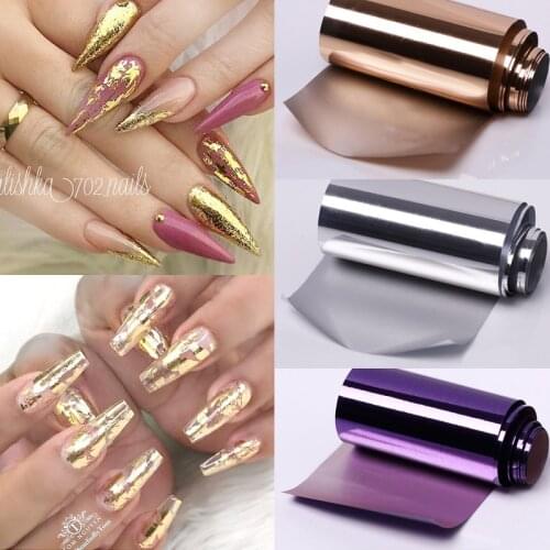 1pcs Gold Sliver Mirror Nail Foil Sticker Slider Holographics Nail Decals For Wraps Adhesive Manicures DIY Decoration Nail Paper
