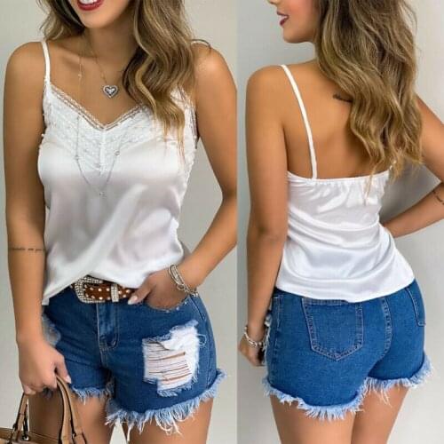 Womens Lace Sleeveless Vest Tank 2020 New White Sling Ladies Sexy V Neck Strappy Cami Camisole Blouse Tops Spaghetti Strap Vest