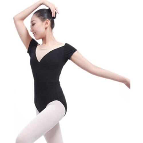 Adult Gymnastics Competition Ballet Leotards for Women Dancewear Backless Short Sleeve Costume Cotton Bodysuit Sexy Black Dance