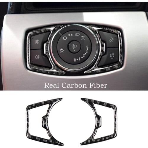 2pcs Carbon Fiber Interior Headlight Switch Button Cover For Ford Mustang 2015-2020
