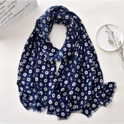 2020 Ladies Fashion Navy Blue Snow Floral Fringe Viscose Shawl Scarf Autumn Wrap Headband Bufandas Muslim Hijab Sjaal 180*90Cm