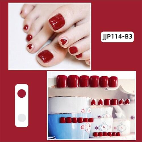 24Pcs/Set Red Love Heart Printed False Toenails Full Cover Press On Toenails Fake Toenails Artificial Feet Nails With Glue
