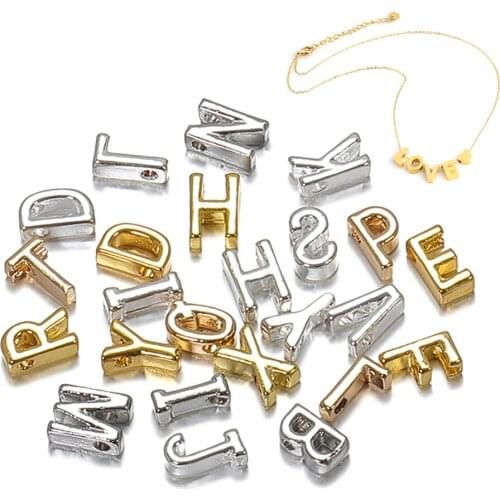 26Pcs A-Z Alphabet Beads Alloy Metal Big Hole Necklace Pendant Letter Beads Charms Findings For DIY Jewelry Making Accessories