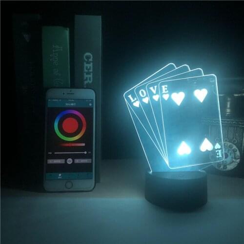 Bluetooth Control 3D Light Lamp Texas Poker Royal Flush Table Game Battery Powered Dropship Light Decor Present Lamp on Battery