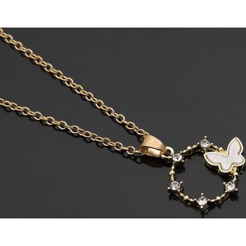 5pcs Simple geometric round circle butterfly Flower zircon clavicle necklace animal flying bee dragonfly insect necklace jewelry