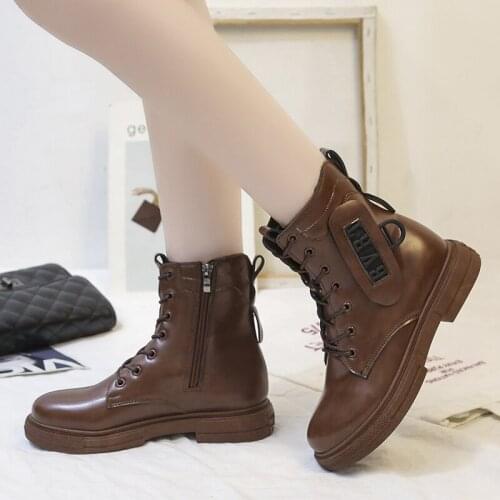 Pouch Ankle Boots Woman Women Pocket Boot Lace Up Ladies Buckle Strap Ankle Boots Female Black Chunky Sole Platform Shoe Fashion