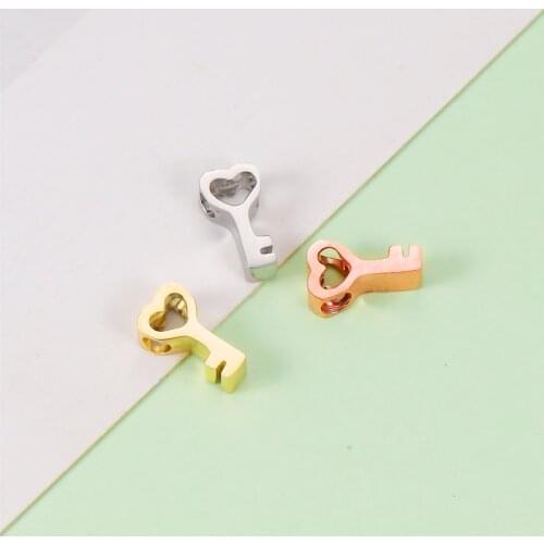 Fnixtar Mirror Polished 1.8mm Small Hole Bead Stainless Steel Hollow Love Heart Key Charm Beads Jewelry 5*8mm 20piece/lot
