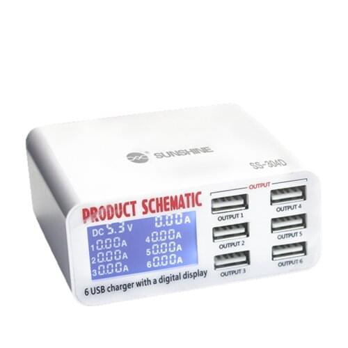 Fast Charge QC3.0 Portable Multi Rapid 6 Port USB Socket with LCD Display For iPhone iPad SAMSUNG Tablet