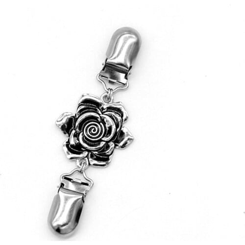 Black Rose Flower clip Alloy Antiquated Brooch Clip Sweater Shawl Keeper Collar Buckle Holder Garters Accessories Jewelry