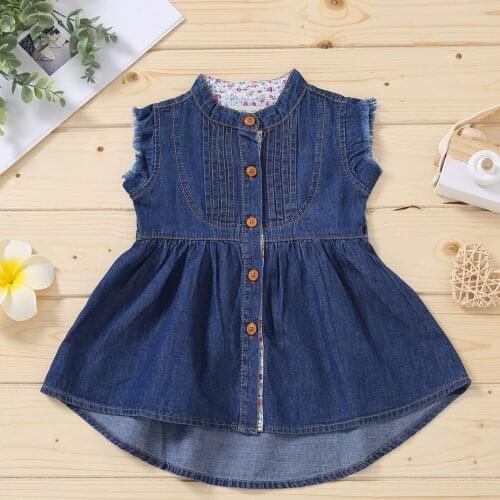 Toddler Kids Baby Girls Dresses Summer Ruffle Button Denim Mermaids Tail Princess Dress Baby Girl Clothes Sukienka Letnia