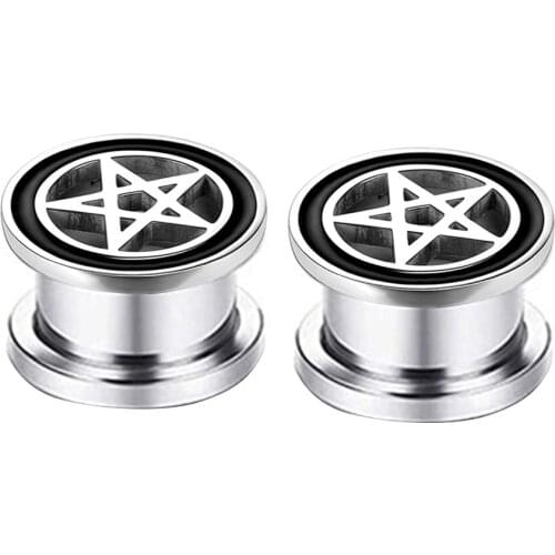 JunlowPY Pentgram Star Ear Plug Tunnels Piercing 316L Stainless Steel Expander for Ear Body Piercing Wholesaless Men Cool 6-16mm