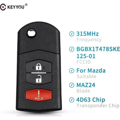 KEYYOU 315Mhz Remote Car Key BGBX1T478SKE125-01 Transponder Chip 4D63 For Mazda 2 5 2011-2015 For Mazda CX-7 CX-9 2006-2013