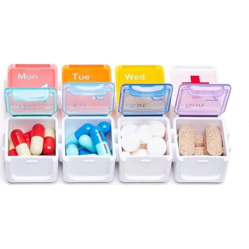Pill Box Weekly AM/PM 7 Day Pill Box Organizer Portable Pillbox Mini Pill Case 8 Compartments Moisture-Proof Medicine Box