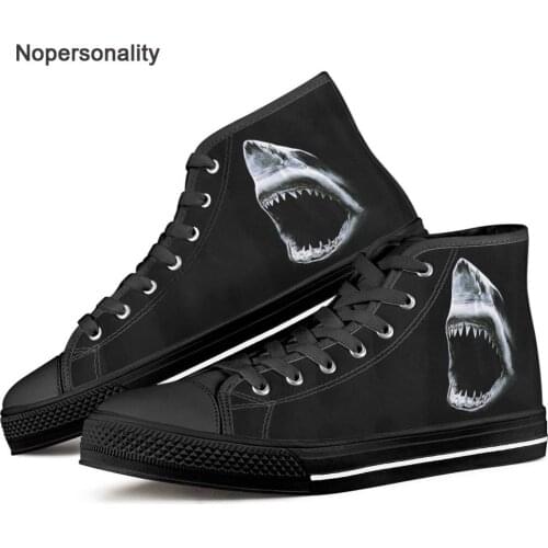 Nopersonality Black 3d Animal Shark Print High Top Canvas Shoes for Men Cool Male Vulcanized Shoes Classic Canvas Sneakers