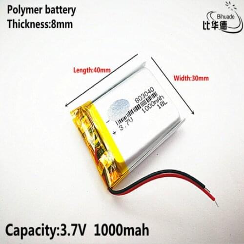 Liter energy battery Good Qulity 3.7V,1000mAH,803040 Polymer lithium ion / Li-ion battery for TOY,POWER BANK,GPS,mp3,mp4
