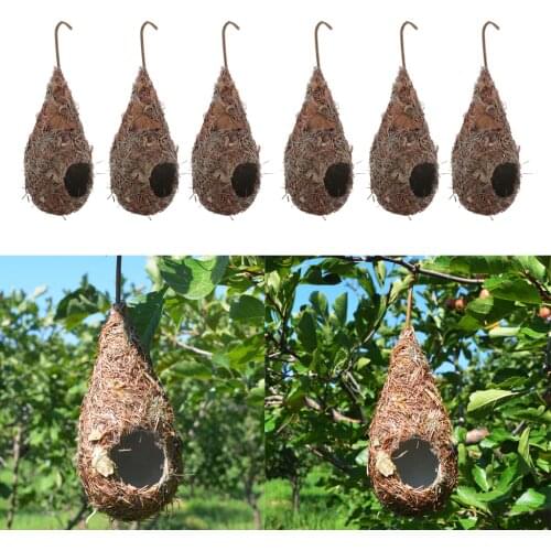 Pack of 6 Natural Straw Bird Nest Hanging Birdhouses for Small Birds Garden Decoration