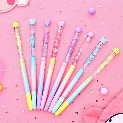 Novel Cute Fairy Quicksand Gel Pen Stationery Star Kid Gift Heart Sand Glitter Signature Pens 0.5mm Black Ink Writing Instrument