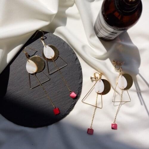 New Women Round Circle Copper Water Drop Shell Earrings Long Tassel Dangle Triangle Earring Fashion Jewelry
