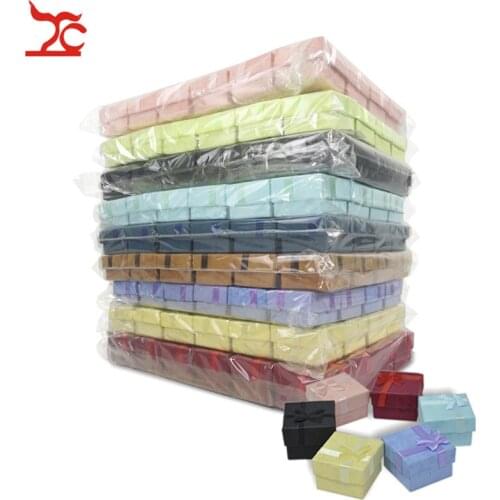 Wholesale 240Pcs Colorful Paper Jewelry Gift Case Ribbon Ring Earring Stud Assorted Storage Organizer Package Gift Box 4*4*3cm