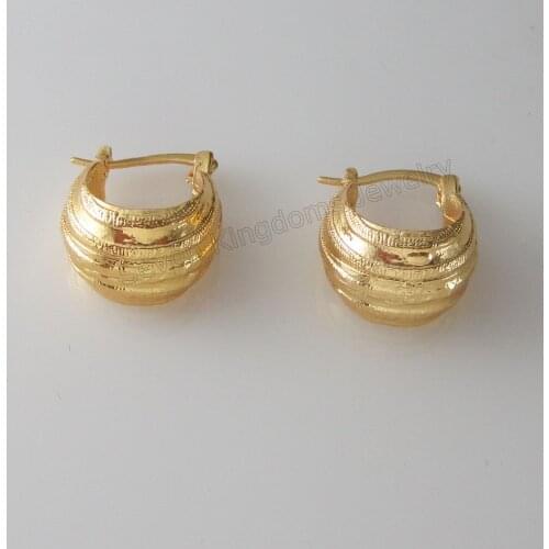 GREAT CARVED EARRING YELLOW GOLD GP FILL BRASS ROUND HOOP TALL 21MM 0.83" EARRING