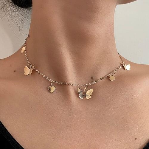 Cute Butterfly Heart Choker Necklace For Women Gold Chain Statement Collar Female Chocker Necklace On Neck Jewelry Best Gift