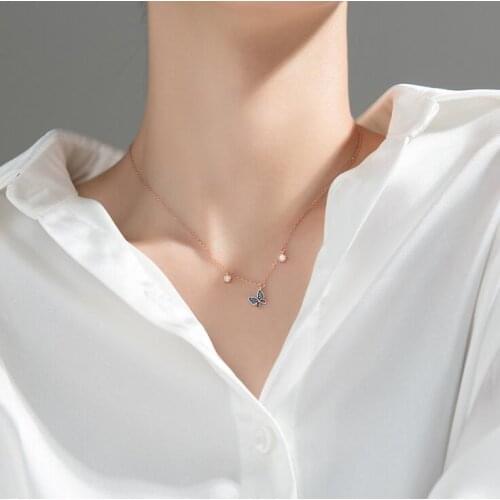 Butterfly Shape Silver Pendant Necklace 925 Sterling Silver Necklace with Cubic Zirconia Luxury