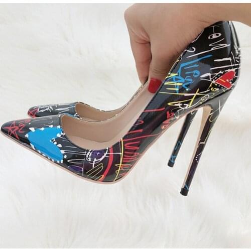 Colorful Graffiti Women Shoes 12cm High Heel Party Ladies Pointed Toe Shallow Sexy Wedding Party Club shoes QP026 CHENSIR9