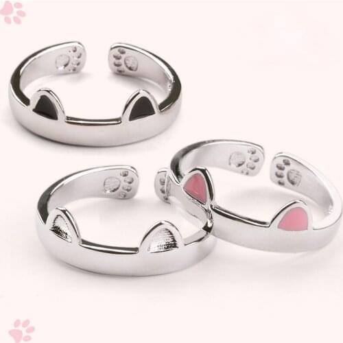 Silver Color Cat Ear Lolita Finger Ring Open Design Cute Fashion Jewelry Ring Women Girls Child Gift Adjustable Ring wholesale
