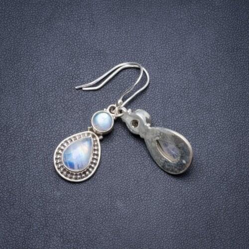 Natural Rainbow Moonstone Handmade Unique 925 Sterling Silver Earrings 1.5" Y2508