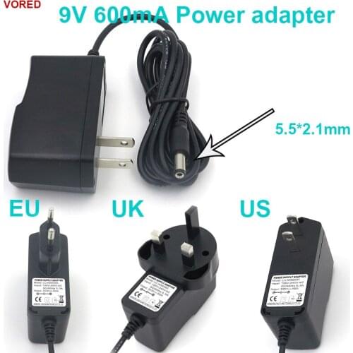 VORED 1PCS 9V 600mA Universal Charger Converter Switching Power Supply Adapter US/EU/UK Plug 5.5*2.1mm for Router Free Shipping
