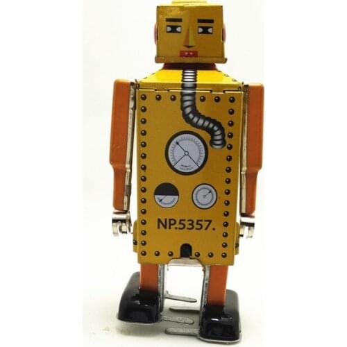 [Funny] Adult Collection Retro Wind up toy Metal Tin The Yellow robot Mechanical toy Clockwork toy figures model kids gift